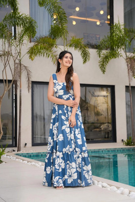 Fidhara Women Maxi Blue Full Length Dress