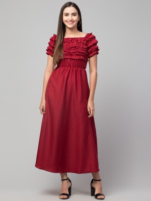 laxmi garments Women Fit and Flare Maroon Dress