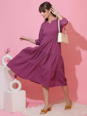 Sheetal Accociates Women Fit and Flare Purple Midi/Calf Length Dress