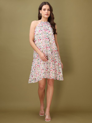 PURVAJA Women A-line White Mini/Short Dress