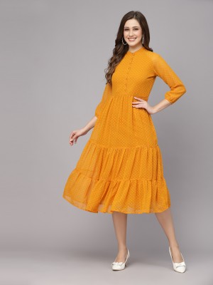 AAYU Women Fit and Flare Yellow Dress