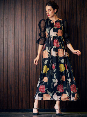 Mayffei Women Fit and Flare Multicolor Maxi/Full Length Dress