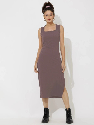 Dwarros Women Bodycon Brown Below Knee Dress