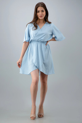 CELESTINA Women Tiered Light Blue Mini/Short Dress