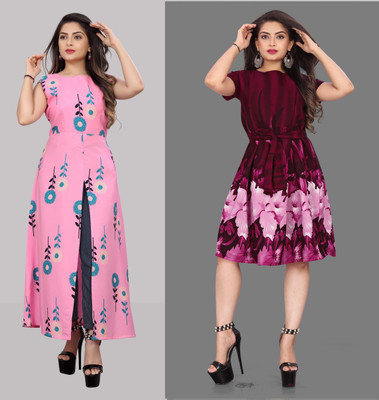 maruti fab Women Fit and Flare Multicolor Knee Length Dress