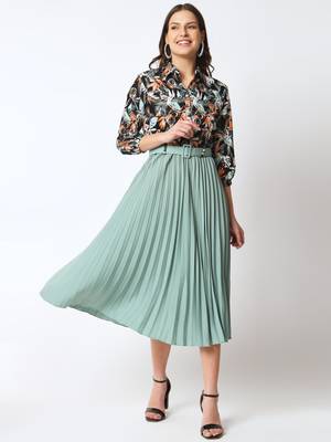 chinese dress ladies Multicolor Floral Scoop Neck A-Line Ruffle Midi Dress main image 1