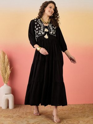 Stylum Women Empire Waist Black Maxi/Full Length Dress