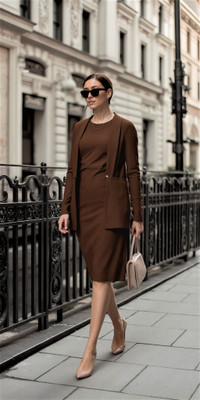 Dwarros Women Bodycon Brown Below Knee Dress