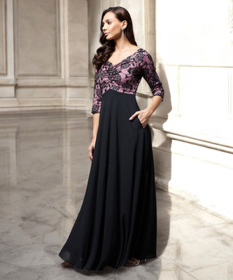 Miss Chase Women Fit and Flare Black Maxi/Full Length Dress