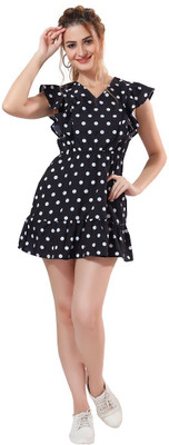 CHERRYLAVISH Women Fit and Flare Black, White Mini/Short Dress