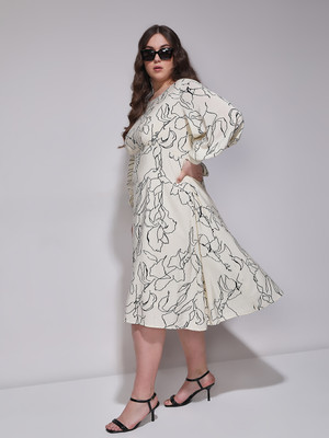 Vero Moda Curve Women Fit and Flare Beige Midi/Calf Length Dress