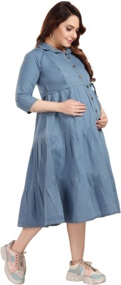 EASYMOM Women Fit and Flare Light Blue Dress