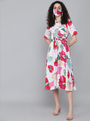 Rudraaksha Women A-line Multicolor Midi/Calf Length Dress