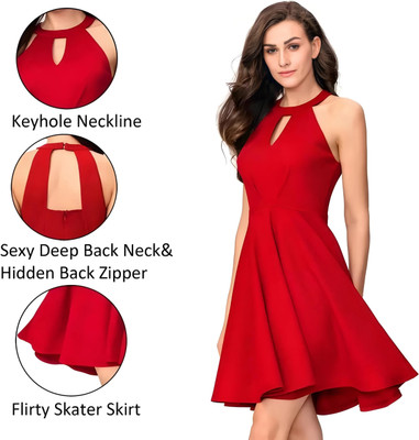 SHCON Women A-line Red Above Knee/Mid Thigh Length Dress