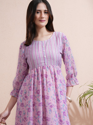 Vishudh Women Fit and Flare Purple Midi/Calf Length Dress