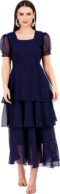 color world Women Layered Blue Maxi/Full Length Dress