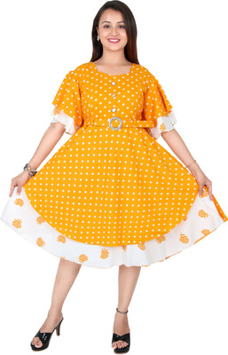 Cenes Women A-line Yellow Knee Length Dress