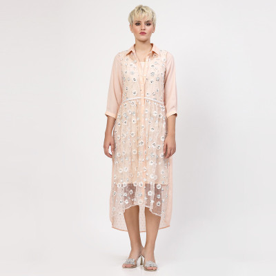 LELA Women A-line Pink Midi/Calf Length Dress