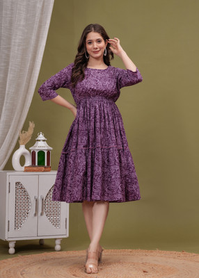 Shree shyam Women Printed Flared Kurta(Purple)