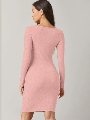 Babisaa Women Bodycon Pink Below Knee Dress