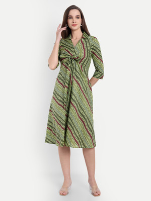 FairLeaf Women Asymmetric Green Knee Length Dress
