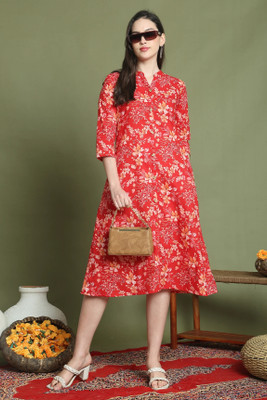 Rajnandini Women A-line Red Midi/Calf Length Dress