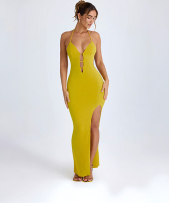 Clafoutis Women Bodycon Yellow Maxi/Full Length Dress