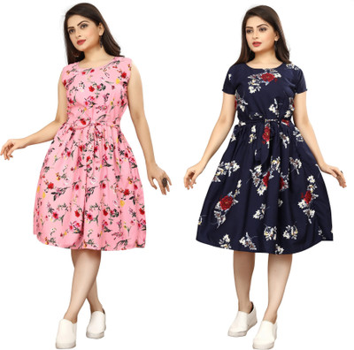 FashhionWorld Women Fit and Flare Multicolor Knee Length Dress