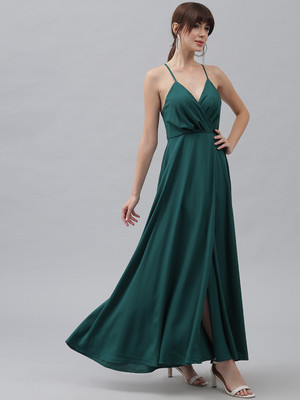 Emeros Women A-line Dark Green Maxi/Full Length Dress