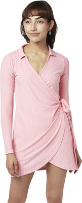 PEOPLE Women Asymmetric Pink Midi/Calf Length Dress