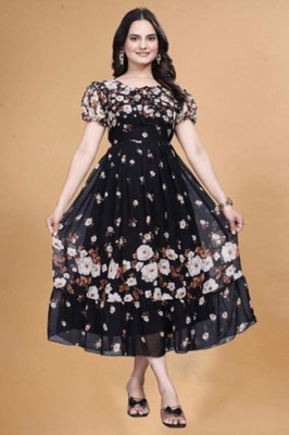 Vanray Fashion Women Fit and Flare Multicolor Knee Length Dress