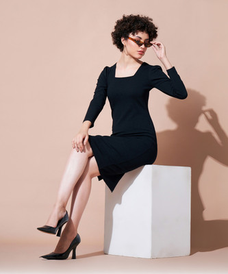 SASSAFRAS Women Bodycon Black Knee Length Dress