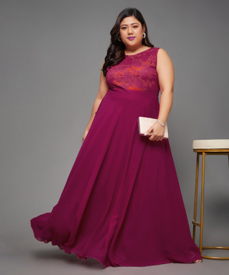 Miss Chase Women Fit and Flare Pink Maxi/Full Length Dress