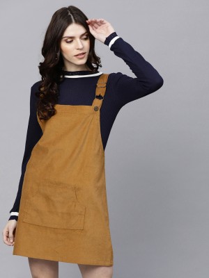 SASSAFRAS Women Pinafore Brown, Blue Dress