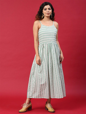 ANOUK Women A-line Green Midi/Calf Length Dress