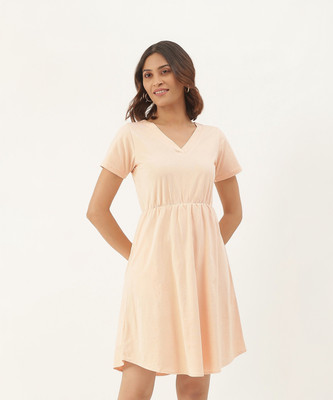 BRINNS Women Fit and Flare Pink Above Knee/Mid Thigh Length Dress