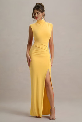 Traquila Women Bodycon Yellow Maxi/Full Length Dress