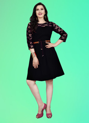 Maheshvi Women Fit and Flare Black Knee Length Dress
