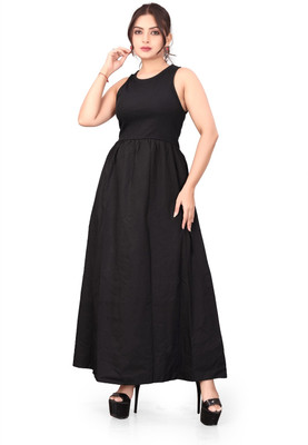 jigu and kamlesh Women Maxi Black Midi/Calf Length Dress