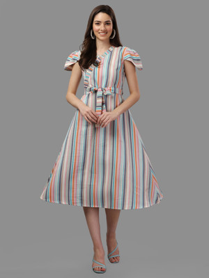 luzumbez Women Fit and Flare Grey Midi/Calf Length Dress