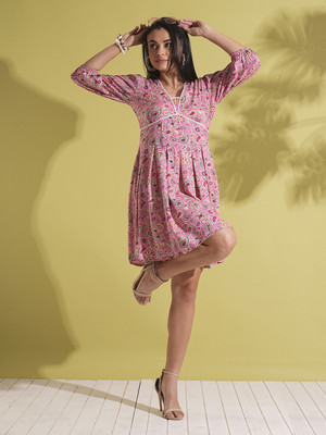 Globus Women A-line Pink Knee Length Dress