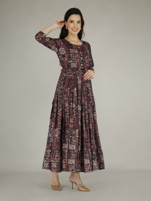 mahira Women Printed Anarkali Kurta(Blue)