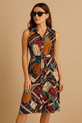 MIMIJOJO Women A-line Maroon Knee Length Dress