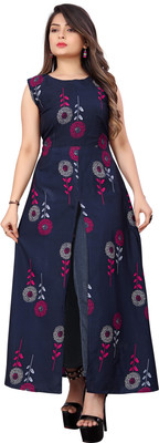 tanvi creation Women Floral Print Frontslit Kurta(Blue)