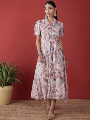ANOUK Women A-line Pink Midi/Calf Length Dress