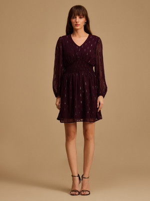 KAZO Women Fit and Flare Purple Above Knee/Mid Thigh Length Dress