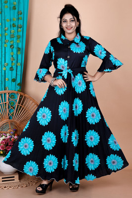 RAIFA DRESSES Women A-line Blue Maxi/Full Length Dress