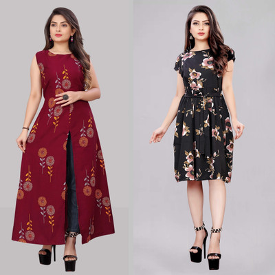 tanvi creation Women Fit and Flare Multicolor Below Knee Dress