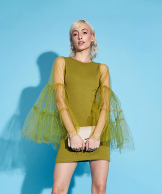 SASSAFRAS Women Bodycon Green Above Knee/Mid Thigh Length Dress