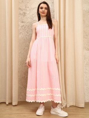 Jakanary Women A-line Pink Maxi/Full Length Dress